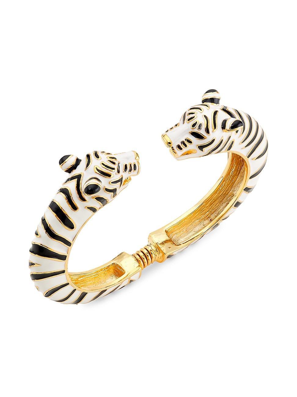 Womens 24K-Gold-Plated & Enamel Tiger-Head Bangle Product Image