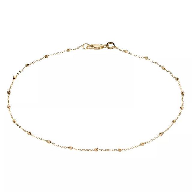 14k Gold Chain Bead Station Anklet, Womens Product Image