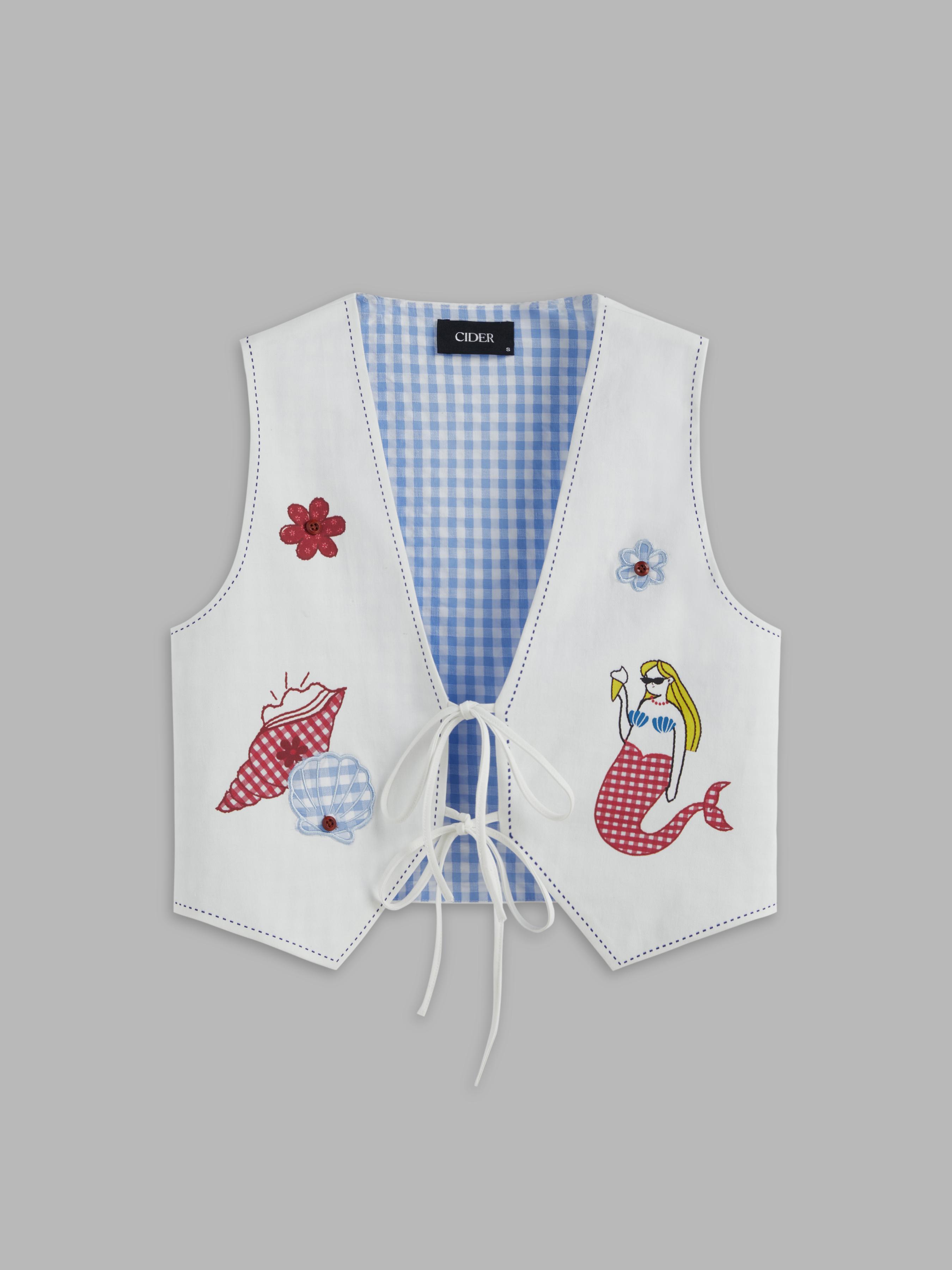 Reversible Gingham Shell & Mermaid Graphic Knotted Vest Product Image