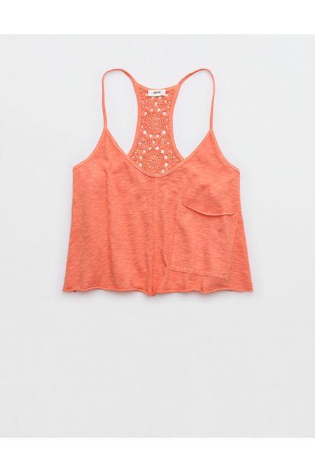 Aerie Summer House Crochet Back Cropped Tank Top Women's Product Image