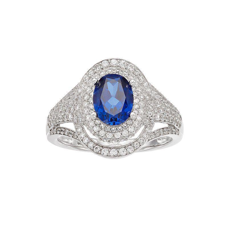 14k White Gold Sapphire & 3/4 Carat T.W. Diamond Cocktail Ring, Womens 14k Whgold Product Image