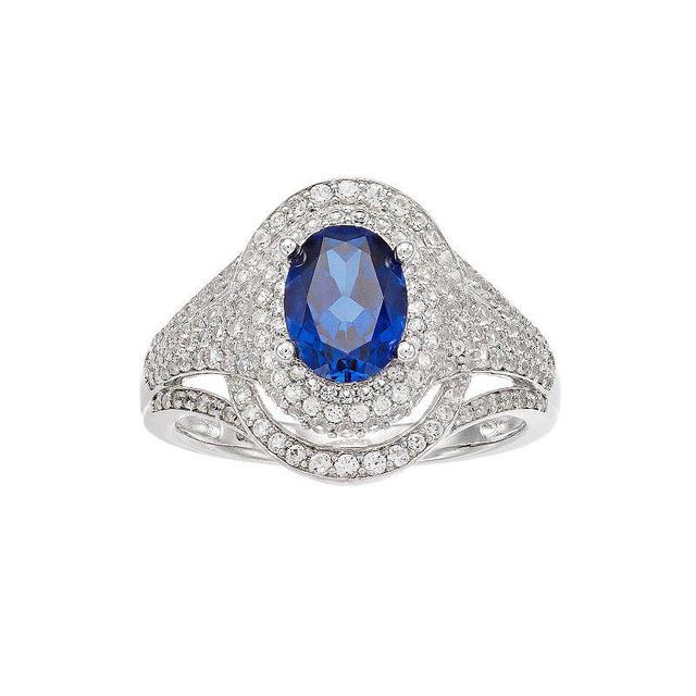 14k White Gold Sapphire & 3/4 Carat T.W. Diamond Cocktail Ring, Womens Blue Product Image