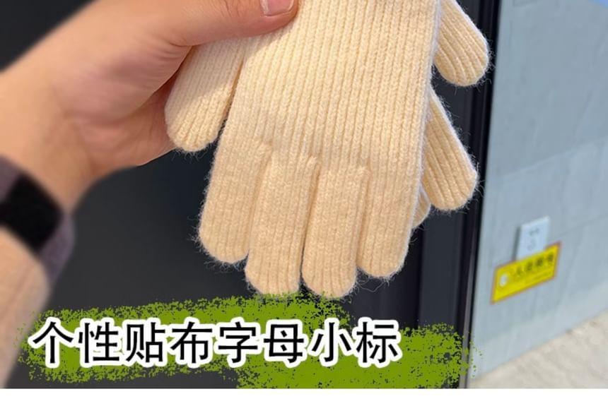 Lettering Applique Striped Knit Gloves Product Image