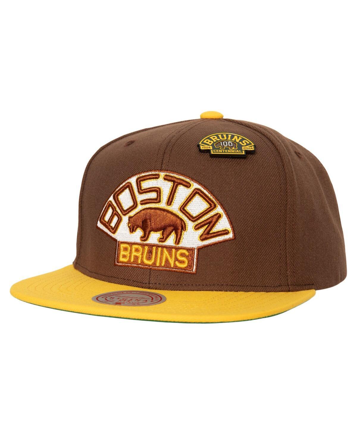 Mens Mitchell & Ness Brown Boston Bruins 100th Anniversary Collection 60th Anniversary Snapback Hat - Brown Product Image