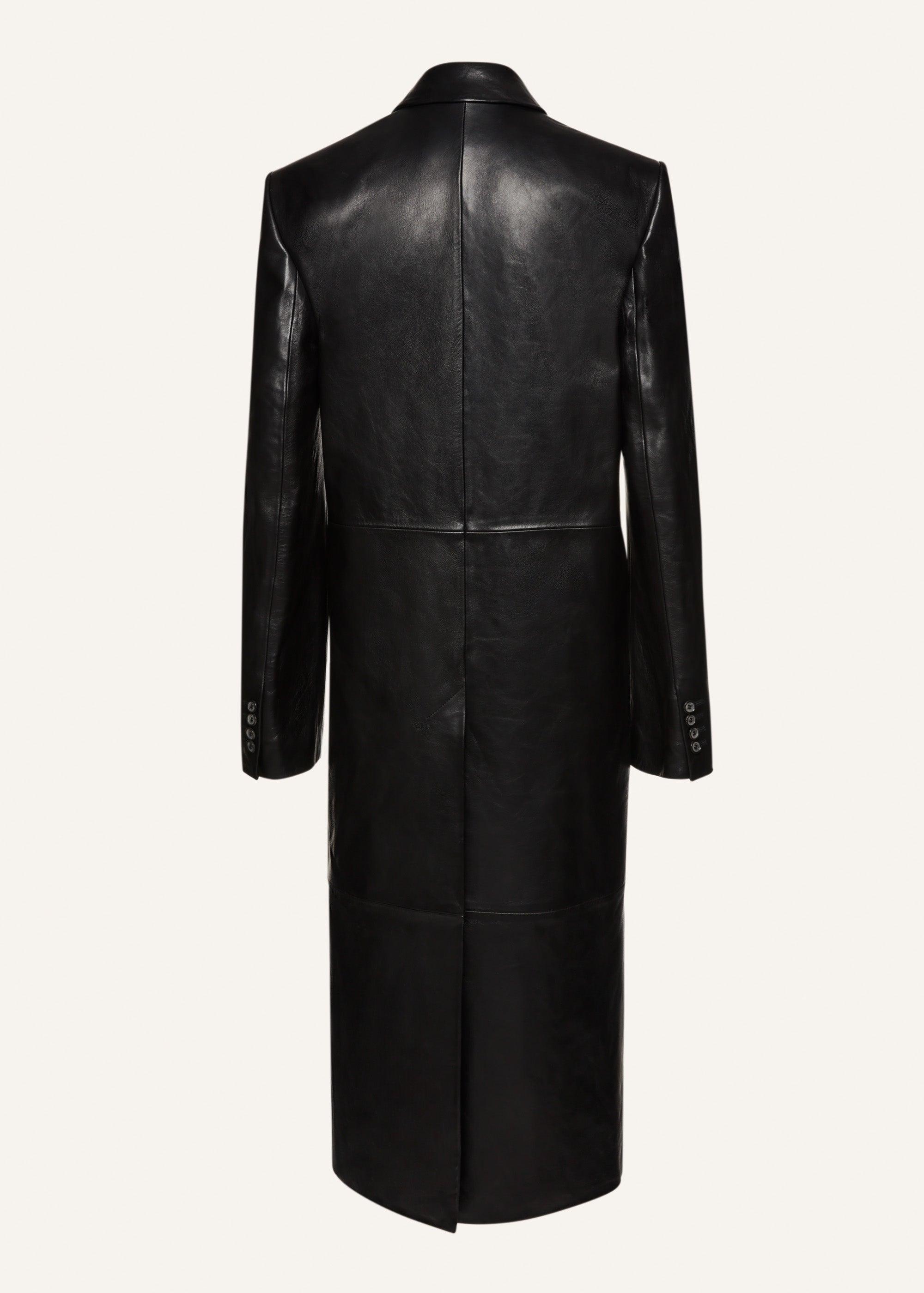 Double-breasted leather coat in black Product Image