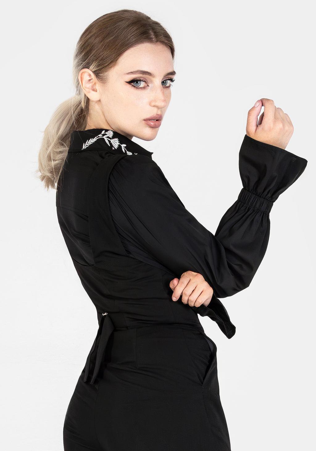 Tempora Embroidered Button Up Shirt - Black Product Image