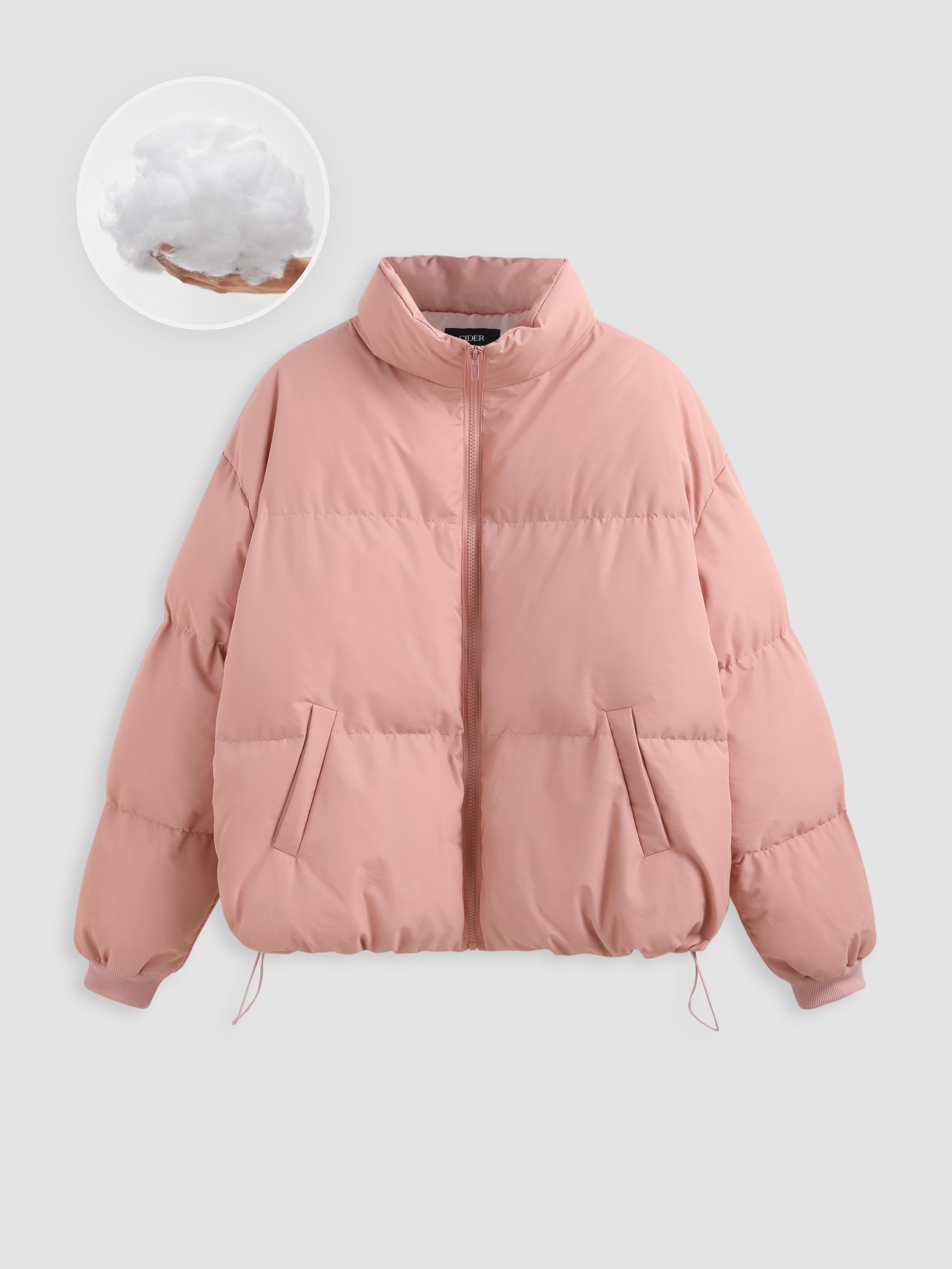 Solid Zip Up Stand Collar Puffer Jacket Product Image