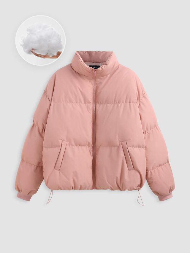 Solid Zip Up Stand Collar Puffer Jacket Product Image