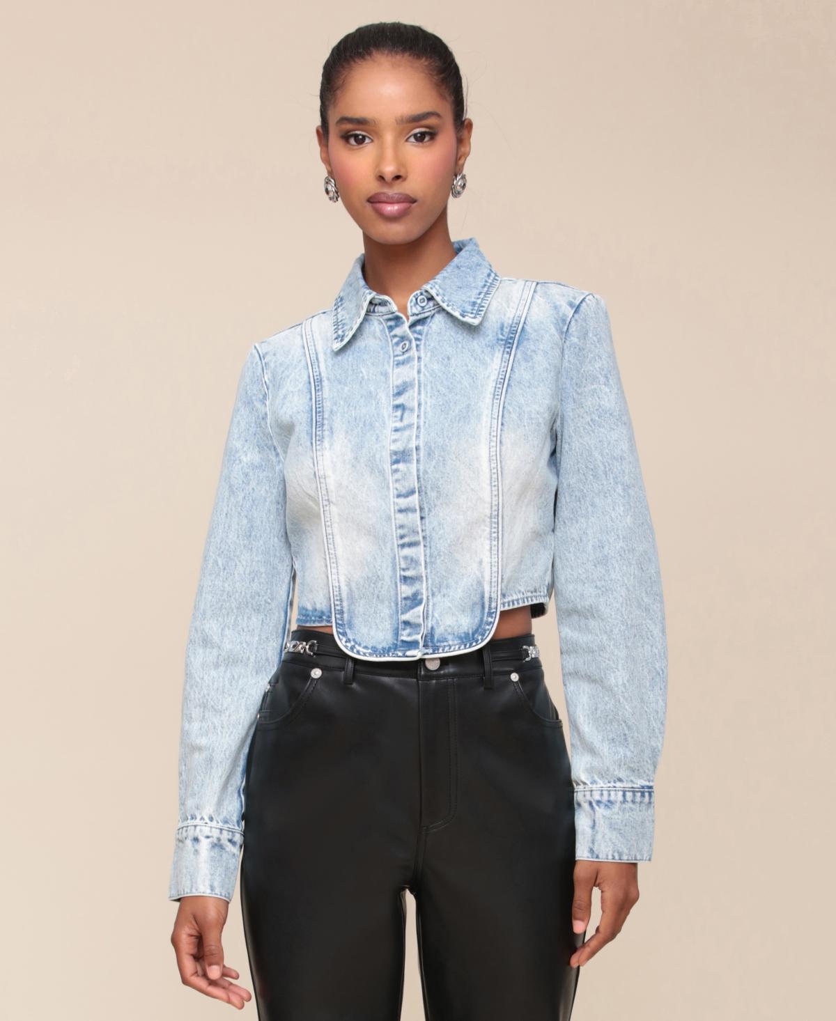 Avec Les Filles Womens Tuxedo Long-Sleeve Denim Shirt product image