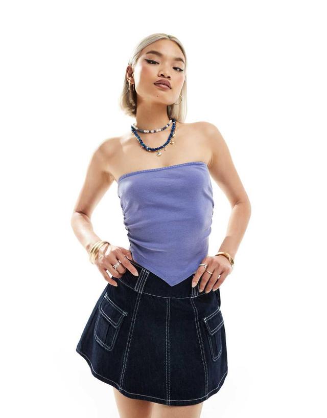 Noisy May hanky hem bandeau top in washed denim Product Image