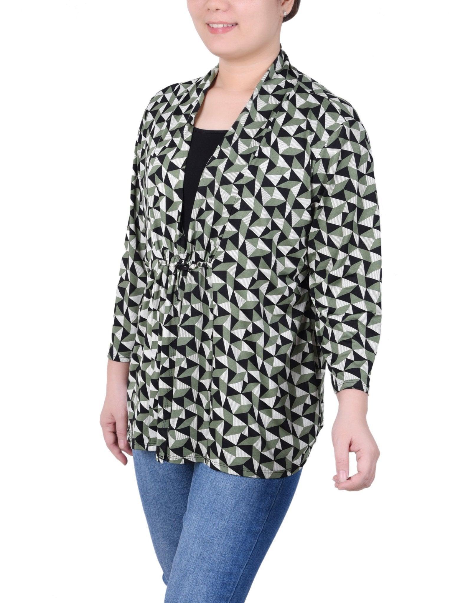 NY Collection Puff Print 3/4 Sleeve Two-Fer Top - Petite Product Image