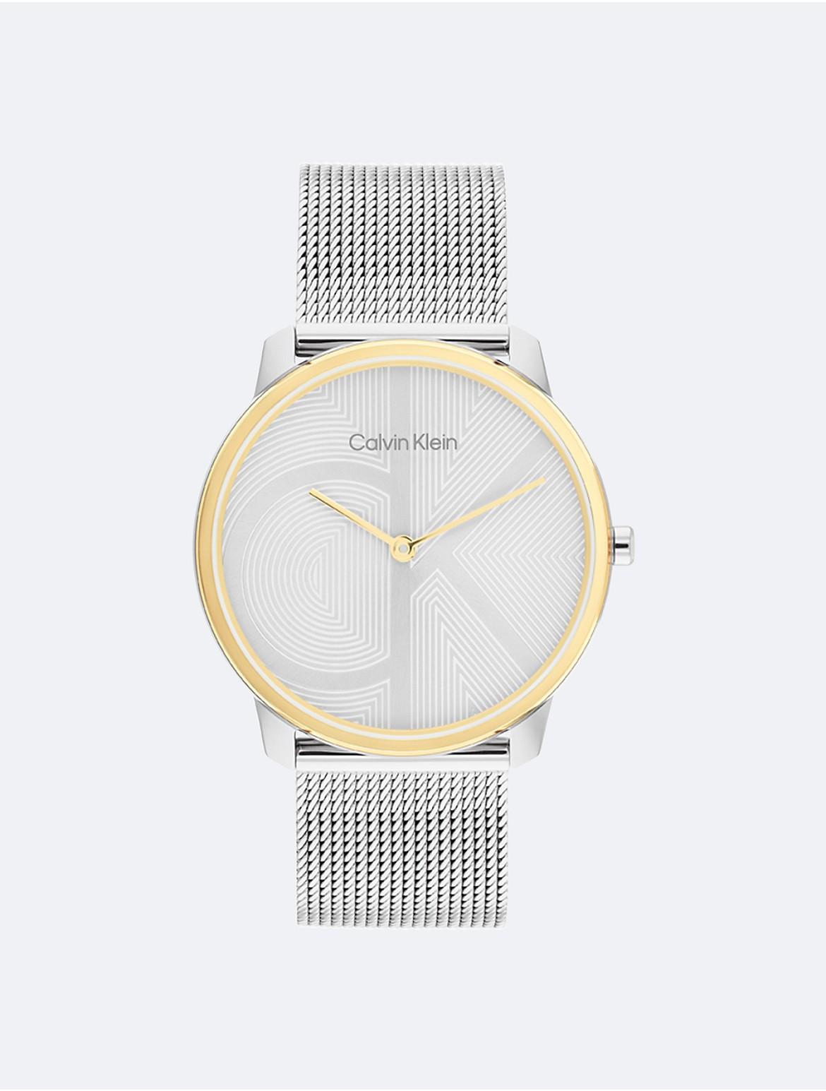 Calvin Klein Womens Minimal Monogram Logo Mesh Bracelet Watch - Black Product Image