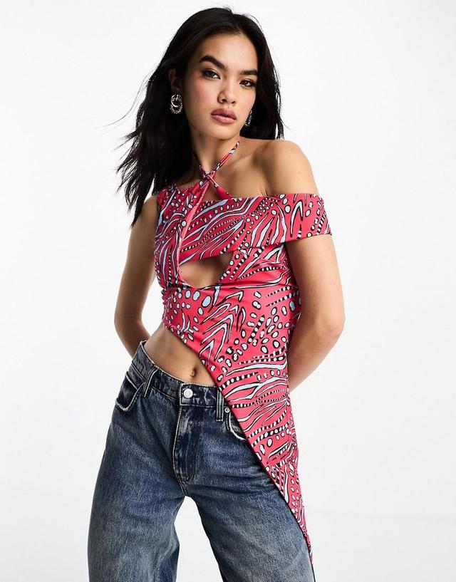 Annorlunda batik animal print asymmetric cut-out layered top in multi Product Image