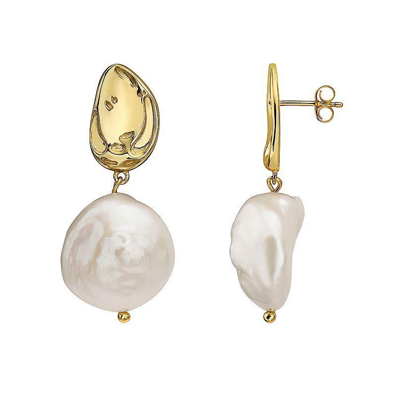 14k Gold Over Sterling Silver Freshwater Pearl Drop Earrings, Womens, Yellow Product Image