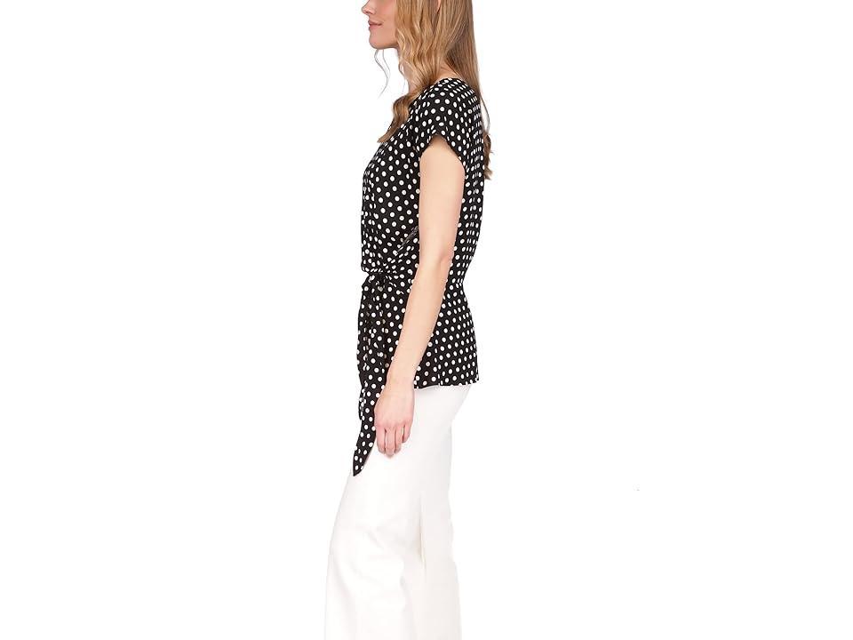 MICHAEL Michael Kors Polka Dot Short Sleeve Wrap Top White) Women's Clothing Product Image