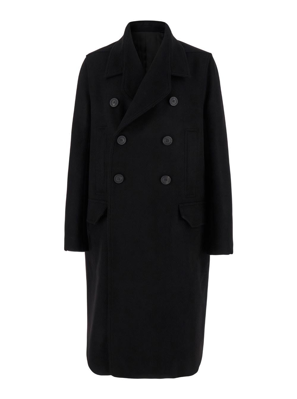 Double-breasted Virgin Wool Coat In Black Product Image