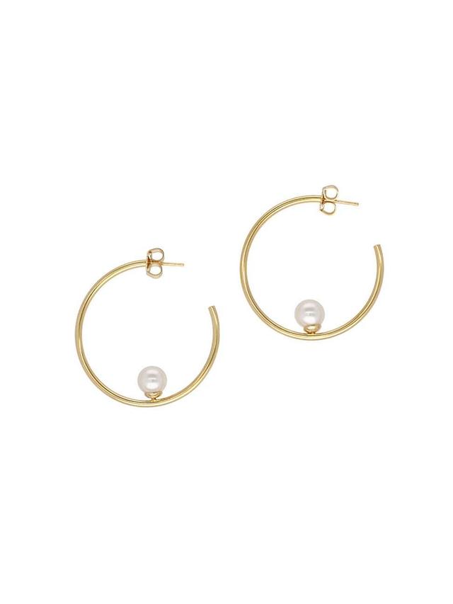 Womens Alba 18K Gold-Plated Silver & 8MM Faux White Pearl Hoop Earrings Product Image