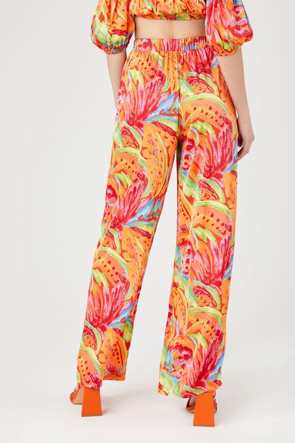 Satin Tropical Leaf Print Pants | Forever 21 Product Image