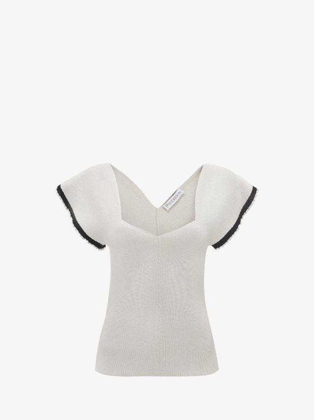 SHORT SLEEVE TOP WITH FRILL CUFF in neutrals | JW Anderson US  Product Image