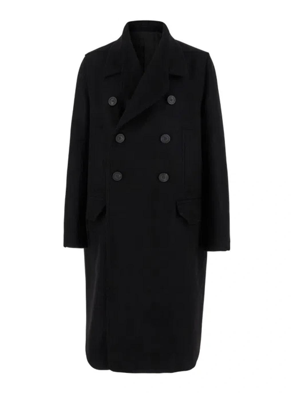 Double-breasted Virgin Wool Coat In Black Product Image