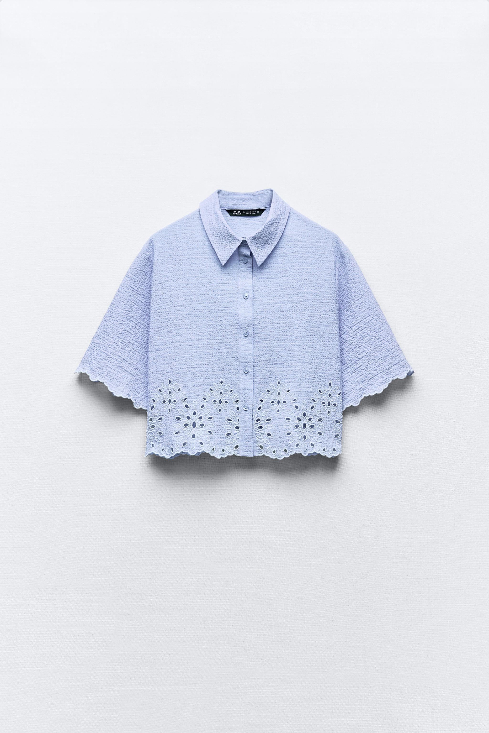 EMBROIDERED EYELET CROPPED SHIRT Product Image