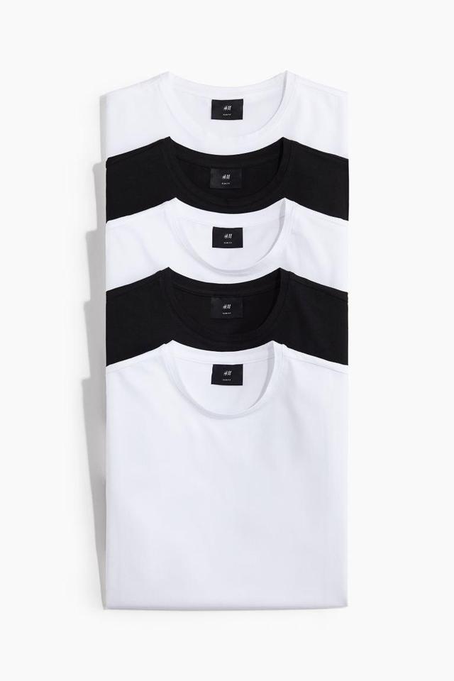 H & M - 5-pack Slim Fit T-shirts - White Product Image