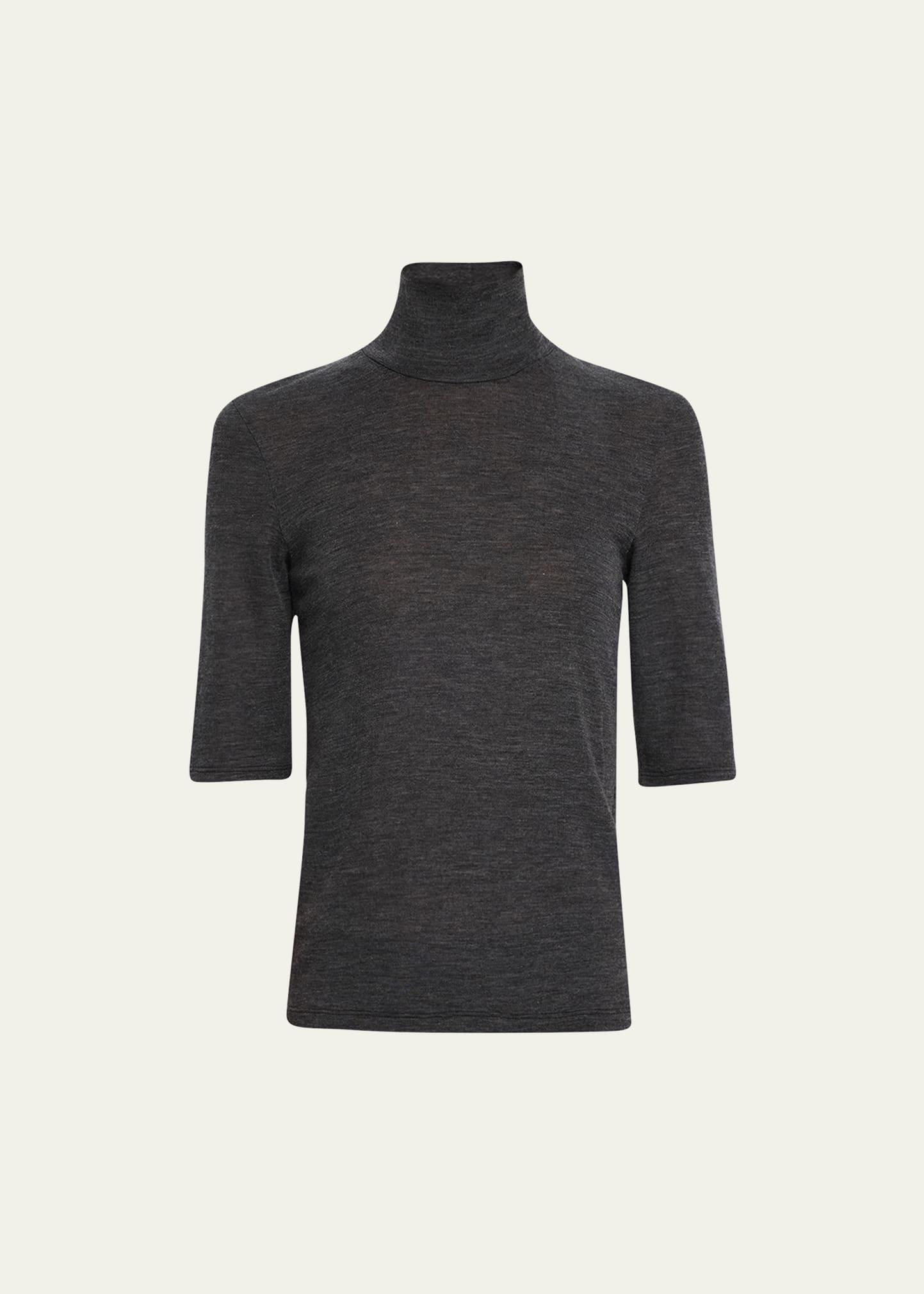 Mixed Gauge Wool-Cashmere Turtleneck Tunic Sweater Product Image