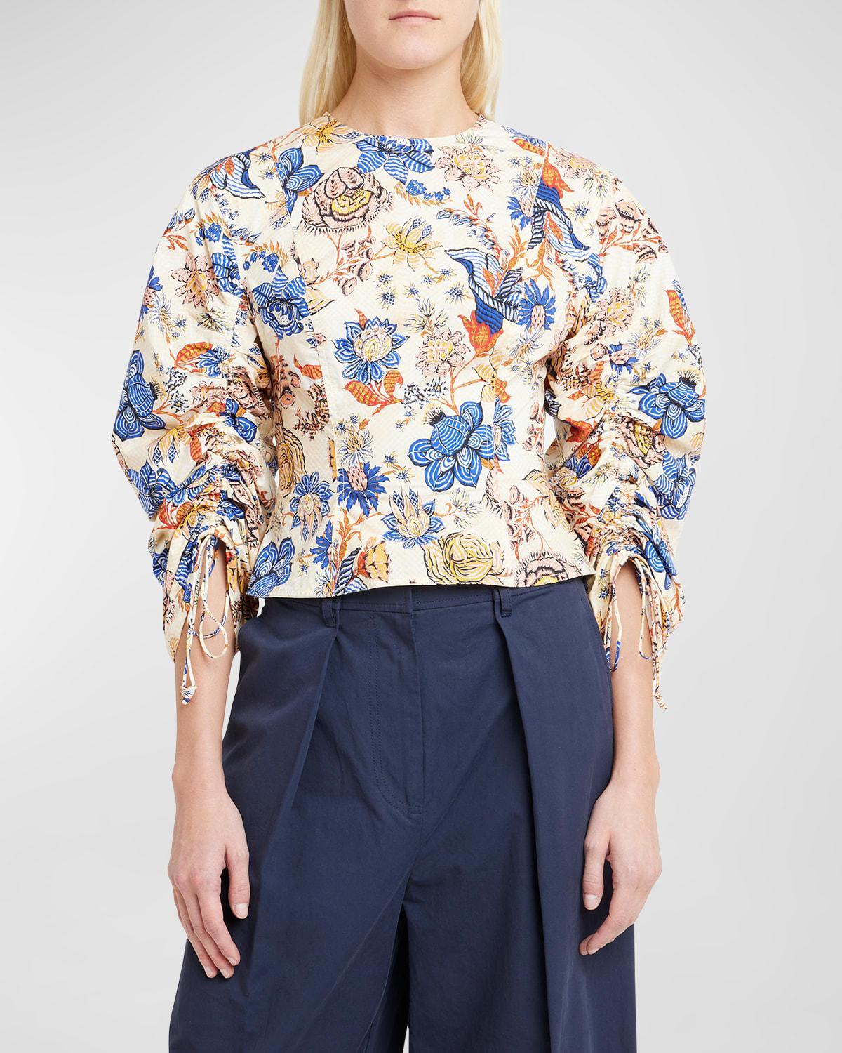 Lorna Balloon-Sleeve Floral-Print Cotton Blouse Product Image