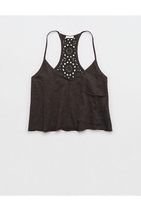 Aerie Summer House Crochet Back Cropped Tank Top Women's Product Image