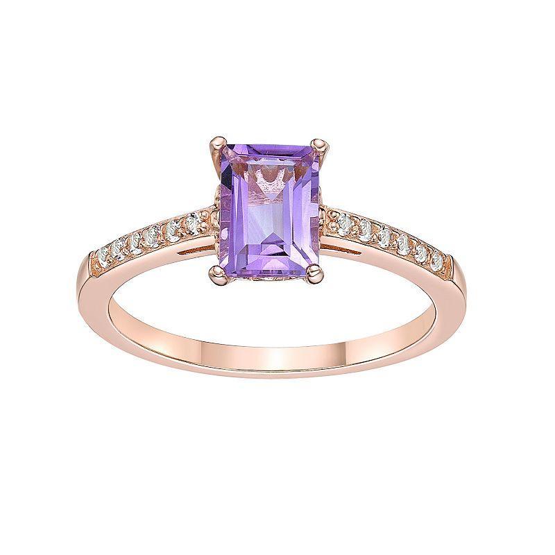 Gemminded 18k Rose Gold Over Silver Amethyst & White Topaz Ring, Womens Purple Product Image