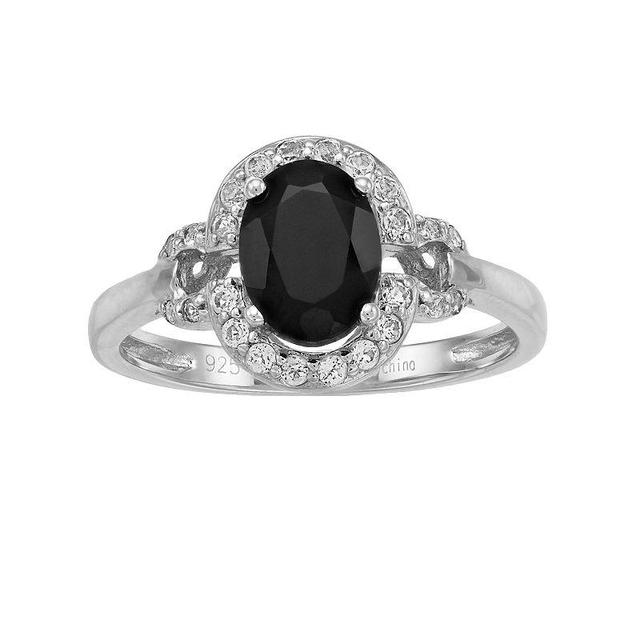 Gemminded Sterling Silver Onyx & White Topaz Oval Halo Ring, Womens Black Product Image