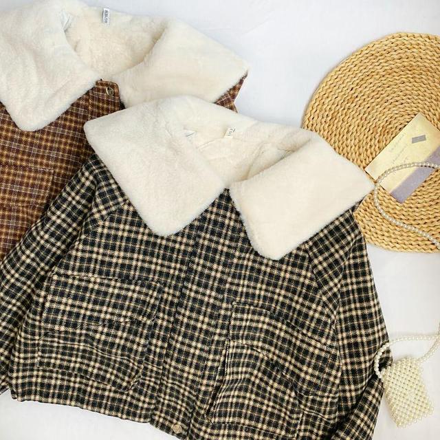 Plaid Fluffy Trim Coat Product Image