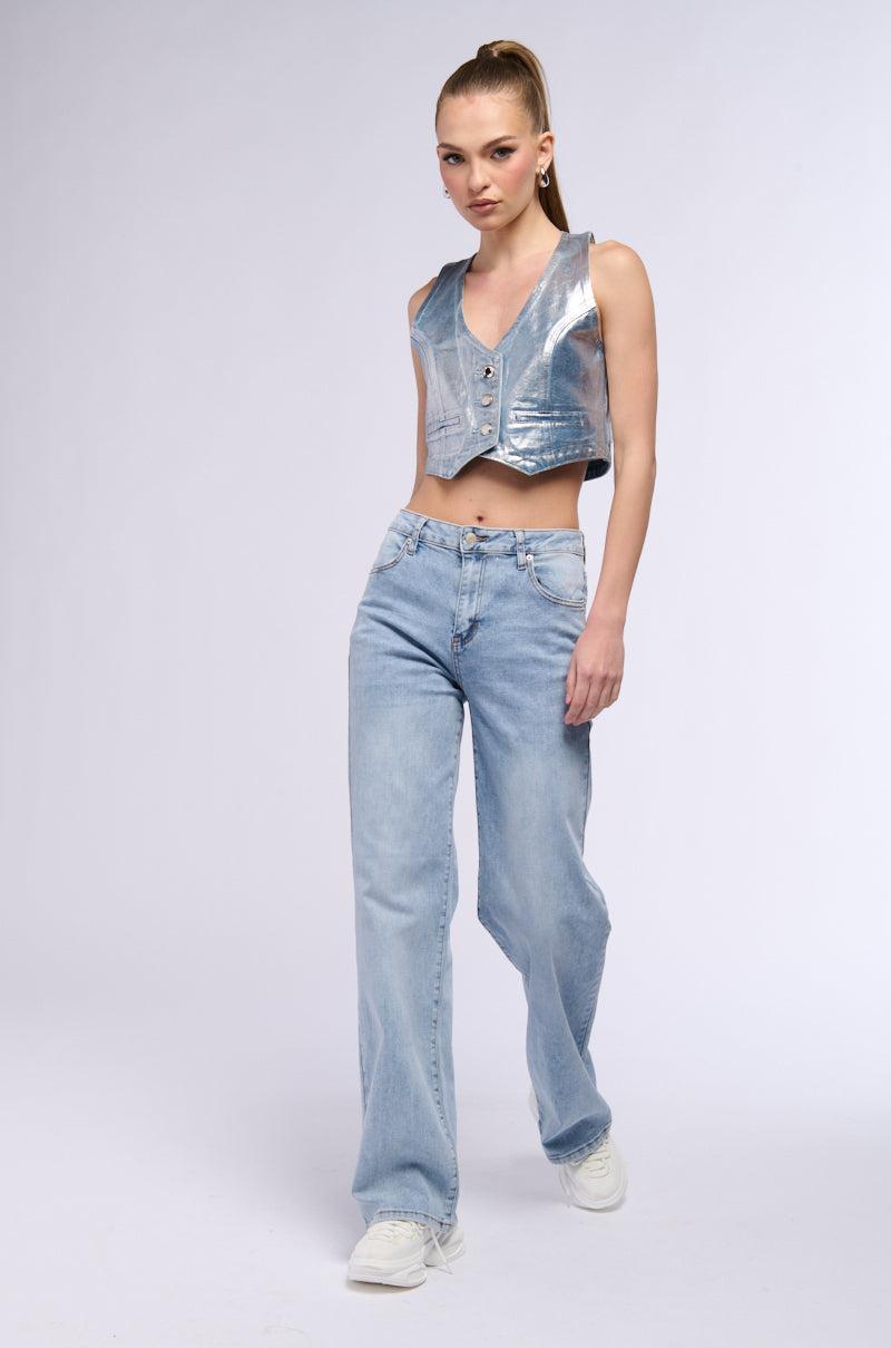 METALLIC DENIM CROP VEST Product Image