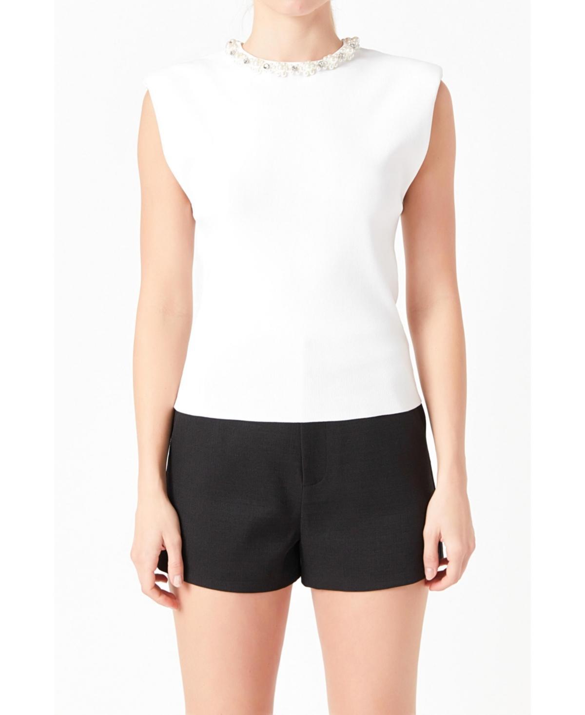 Womens Elevated Knit Top with Embellished Neckline Product Image