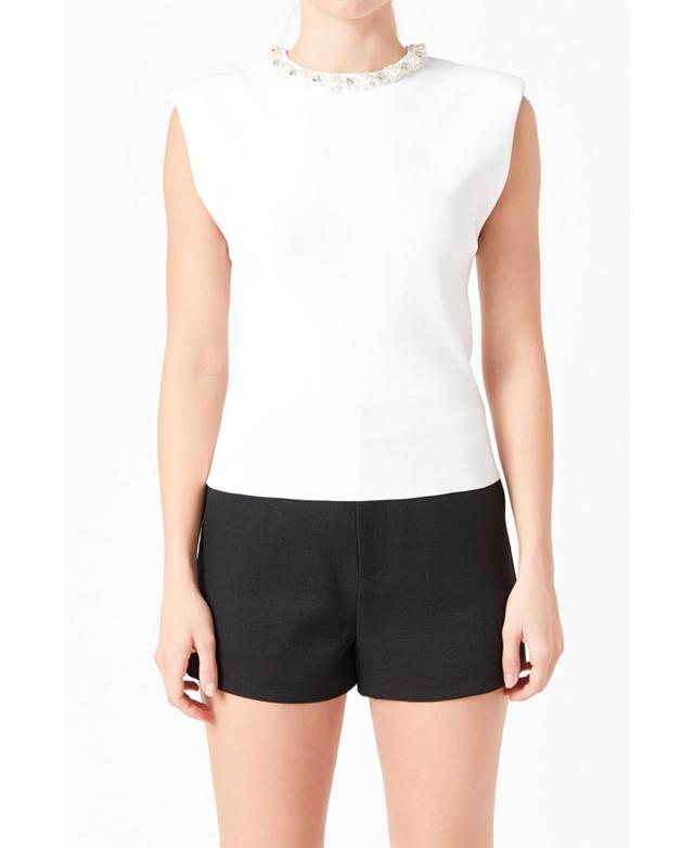 Women's Elevated Knit Top with Embellished Neckline Product Image