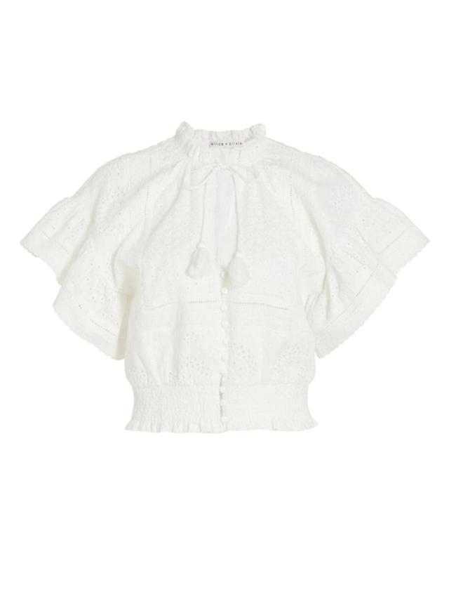 Tabitha Eyelet-embroidered Crop Top In Off White Product Image