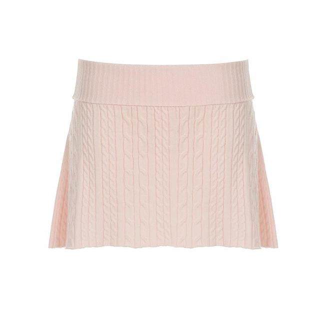 Low Waist Plain Cable-Knit Mini A-Line Skirt Product Image