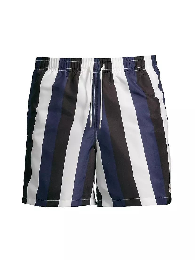 Blue & Black Striped Swim Trunks Product Image