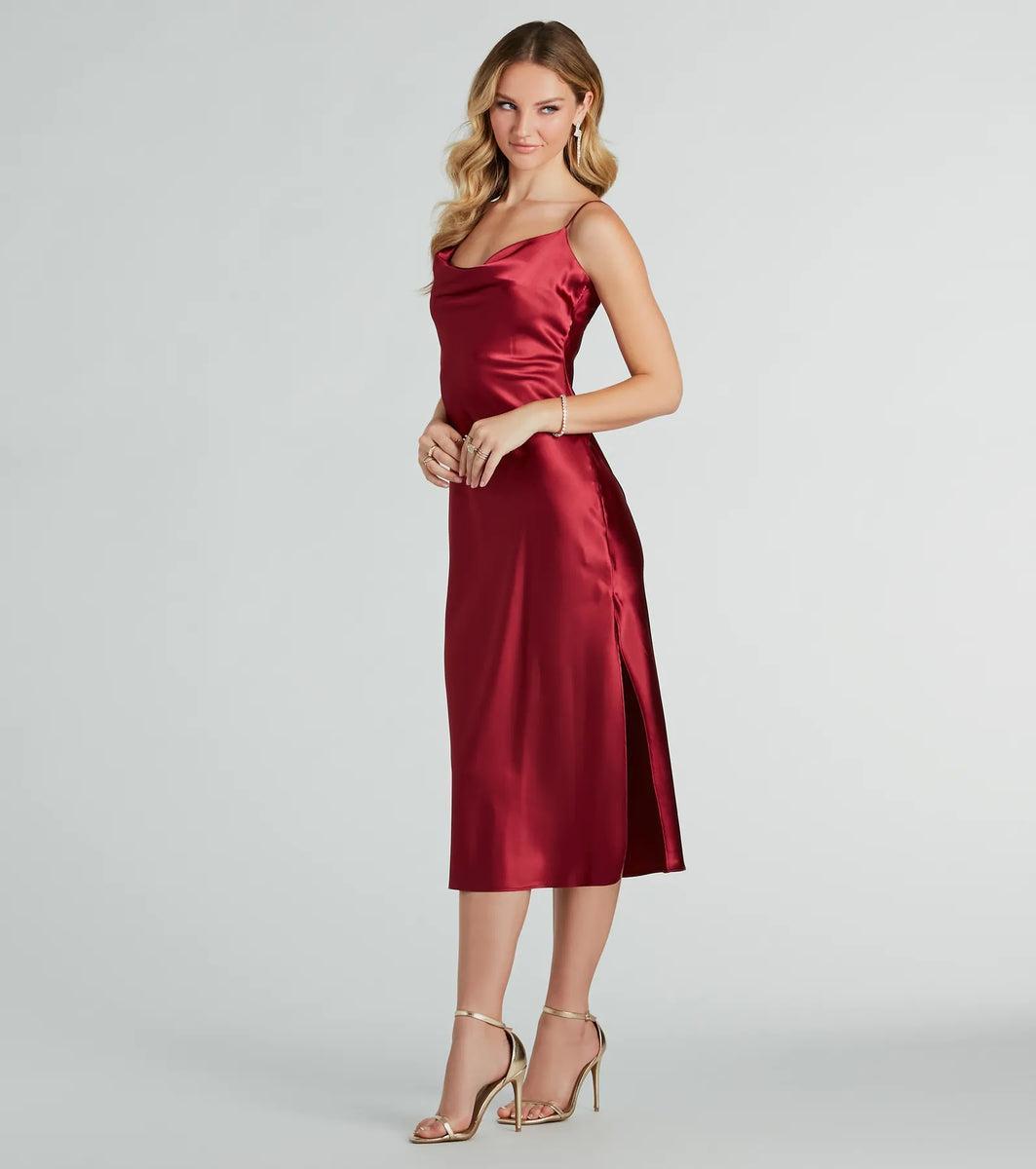 All The Elegance Satin Slip Midi Dress Product Image