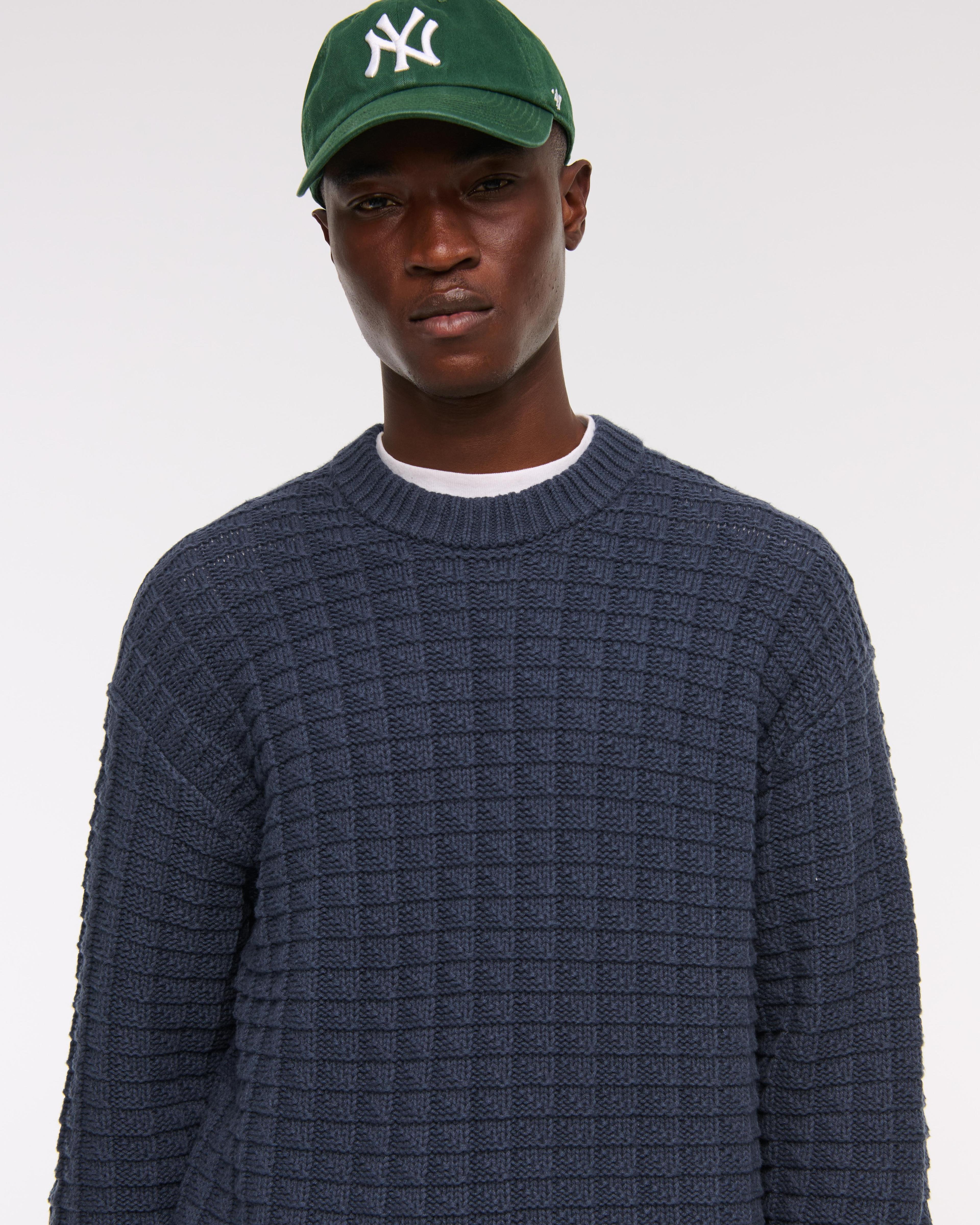 Oversized Checkered Stitch Crew Sweater Product Image