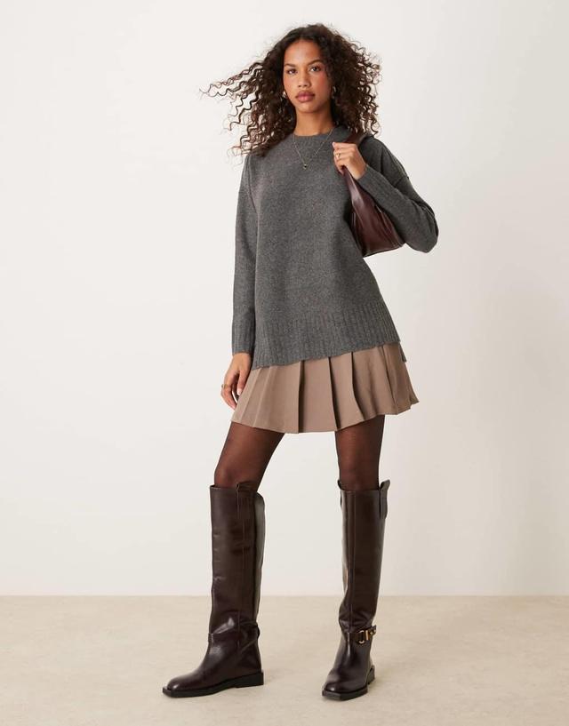 Free People oversized round neck sweater in dark gray Product Image