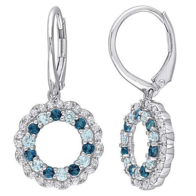 Stella Grace Sterling Silver Blue Topaz & White Topaz Circle Drop Leverback Earrings, Womens Product Image