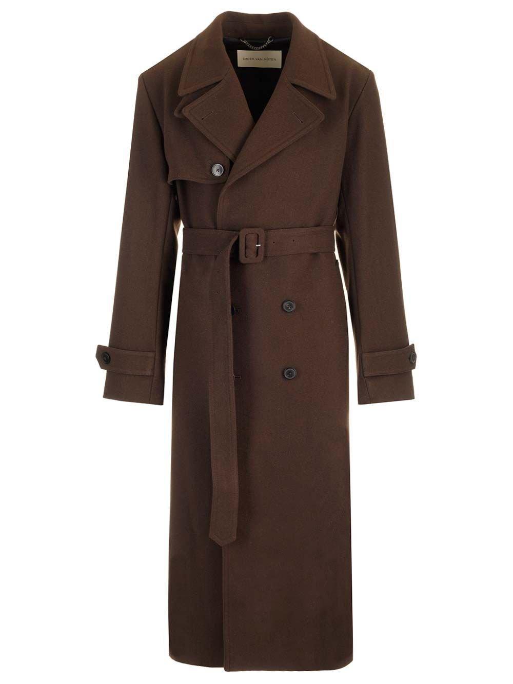 DRIES VAN NOTEN Belted Trench Coat In Brown Product Image