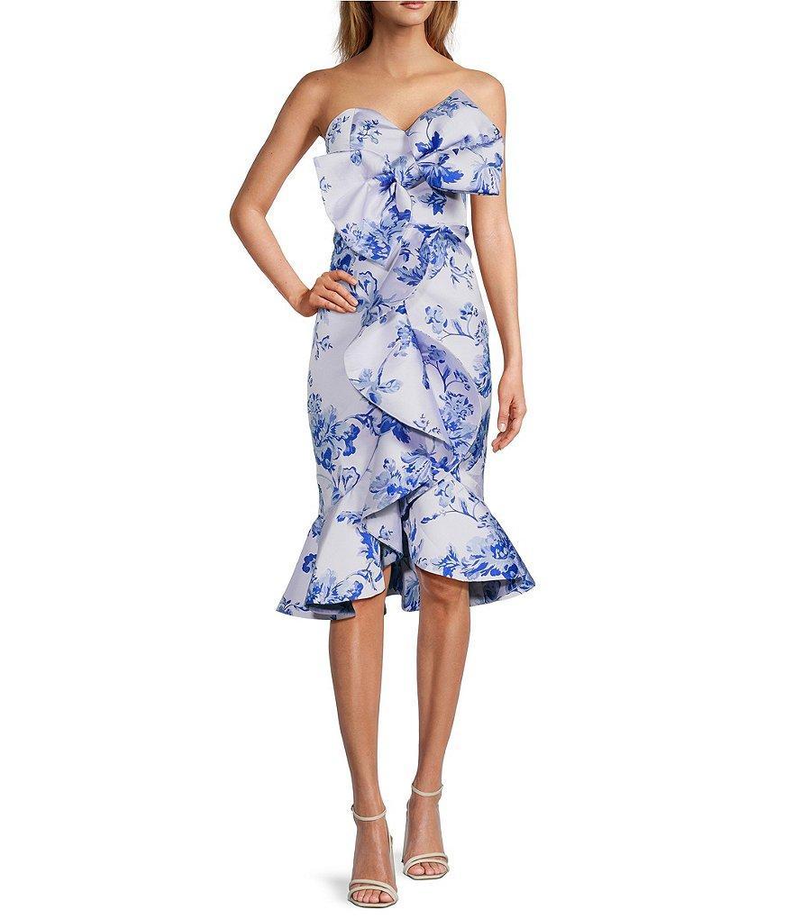 Mestiza New York Stephanie Bow Jacquard Floral Print Sweetheart Neck Sleeveless Midi Dress Product Image