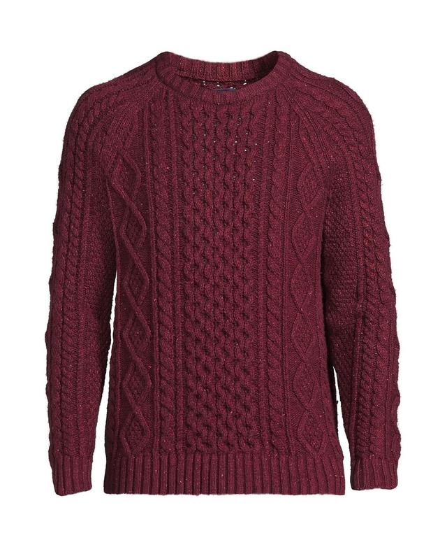 Lands End Mens Cotton Blend Aran Cable Crew Neck Sweater Product Image