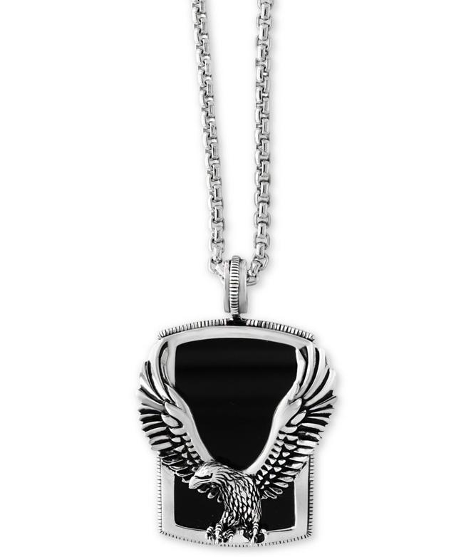 Effy Mens Onyx (31 x 20mm) Eagle Pendant Necklace in Sterling Silver Product Image