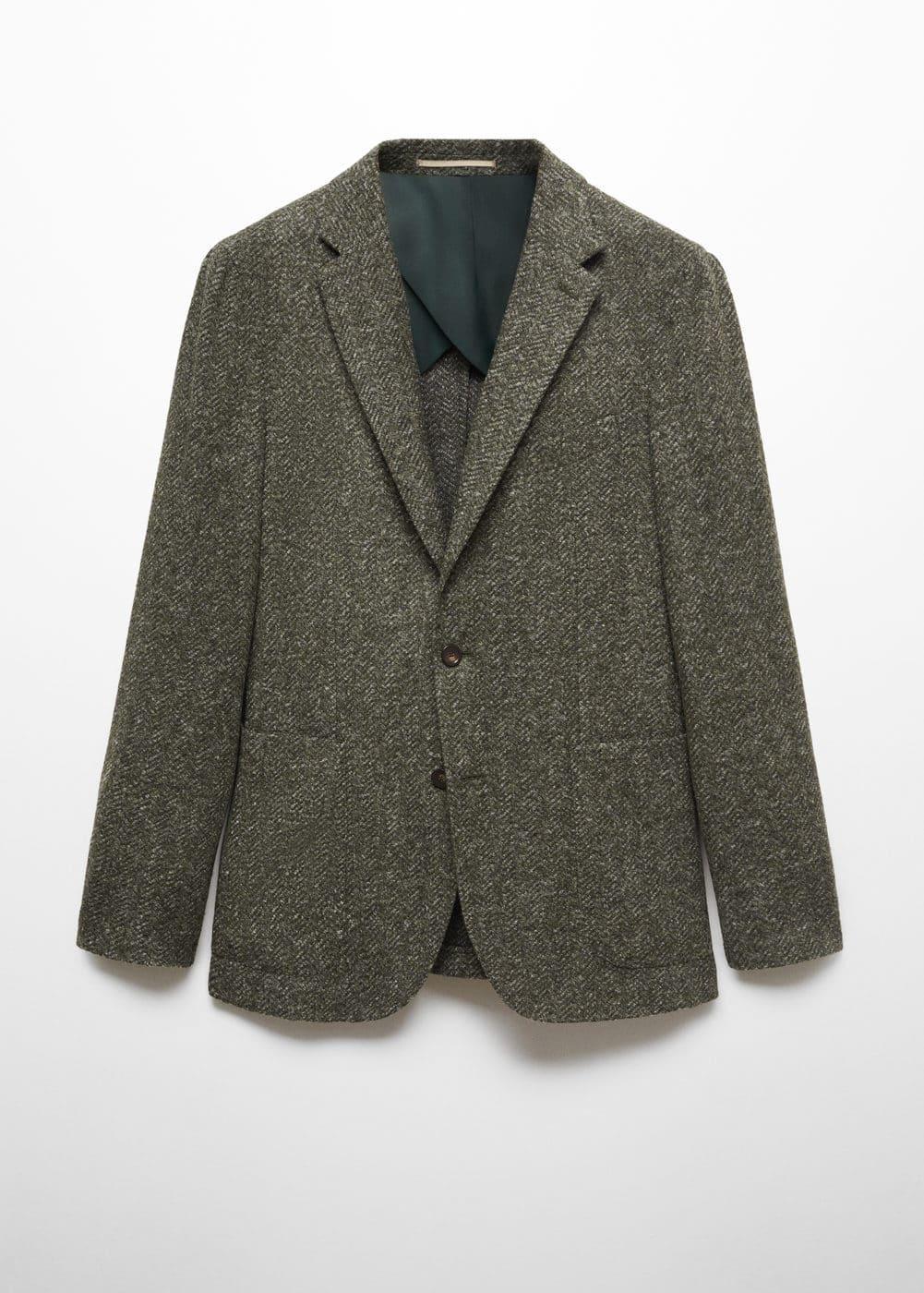 MANGO MAN - Herringbone print virgin wool blazer pastel greenMen Product Image