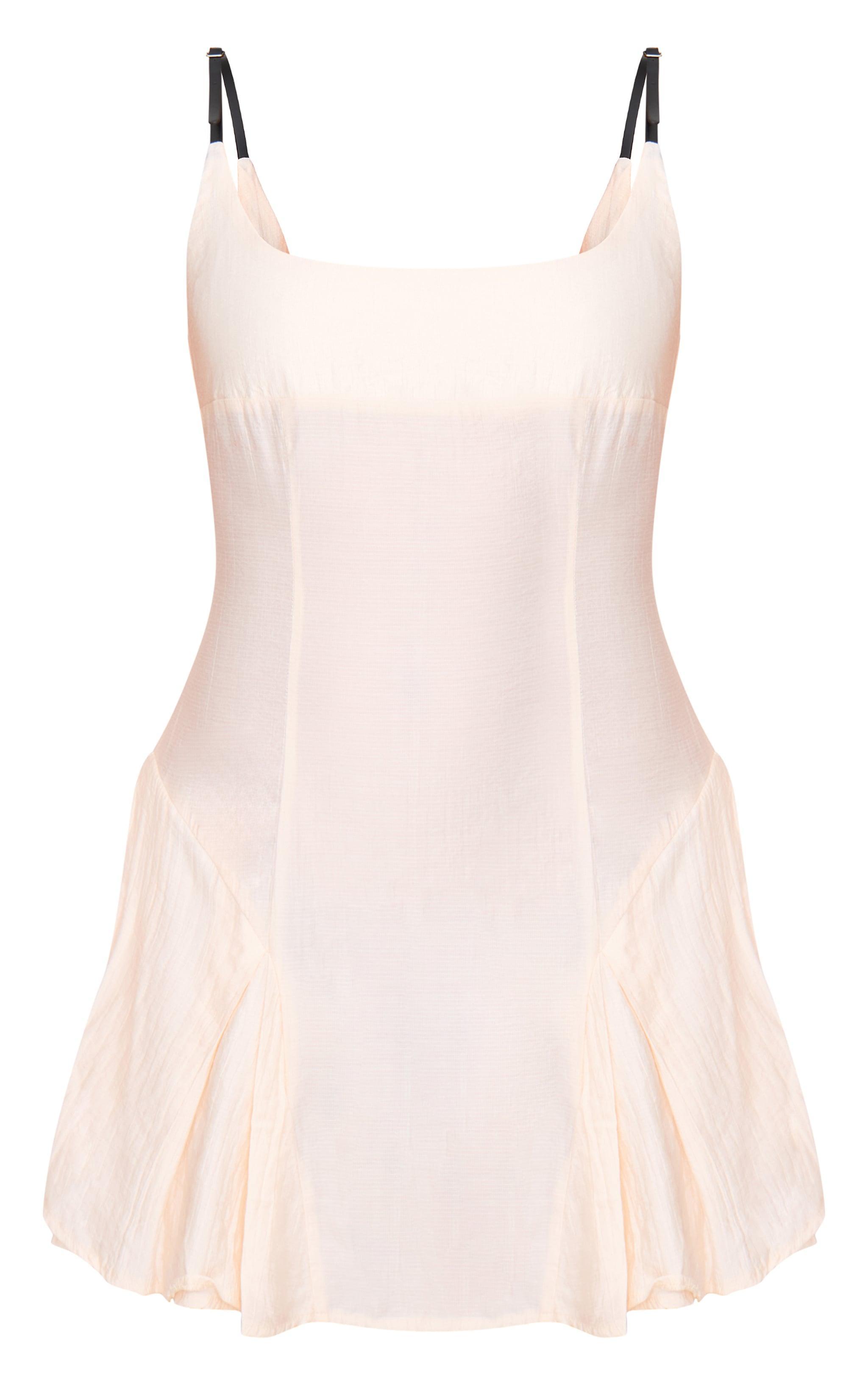 Cream Textured Woven Buckle Detail Shift Dress Product Image