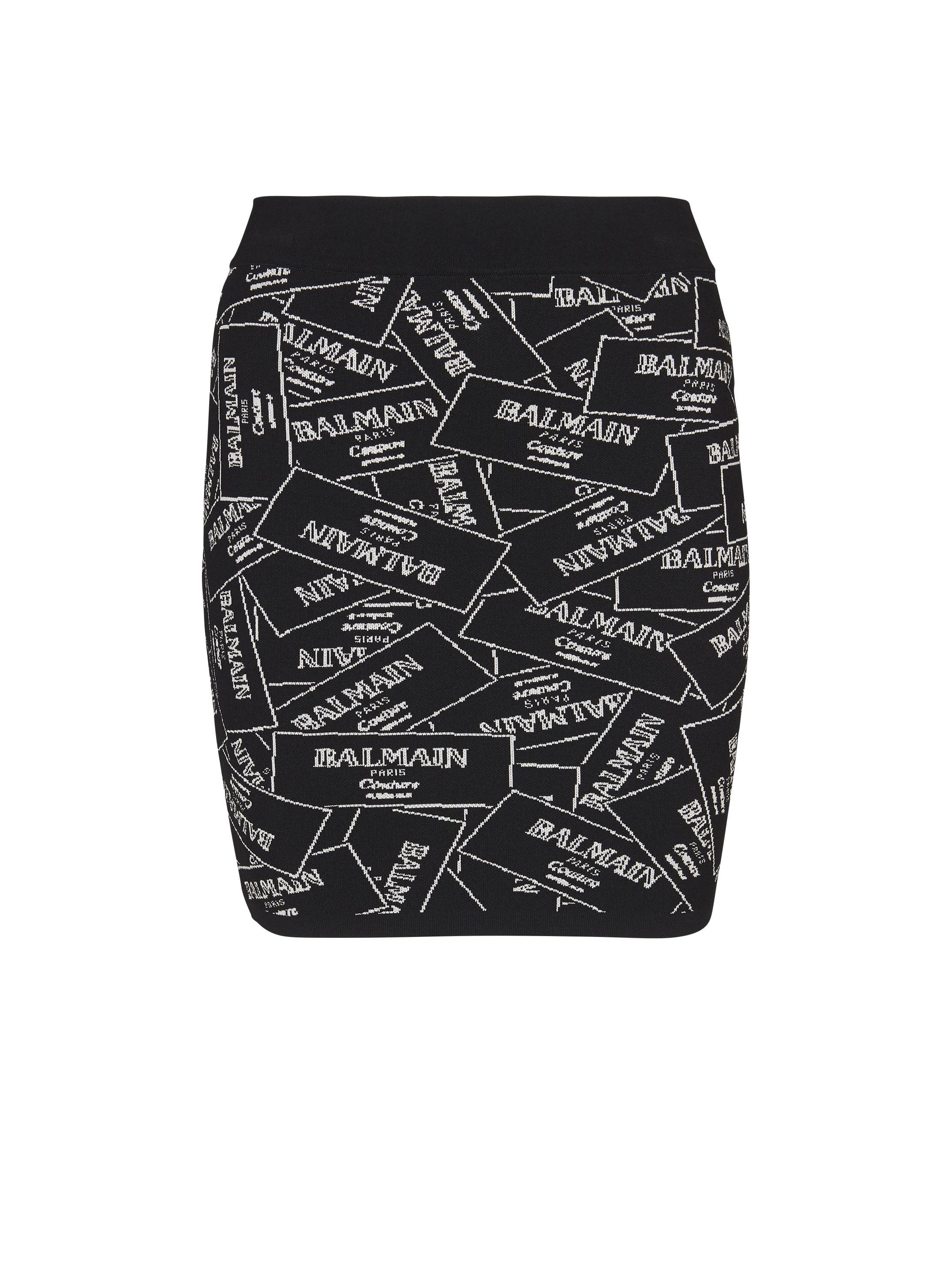 Short skirt in Balmain label jacquard knit Product Image