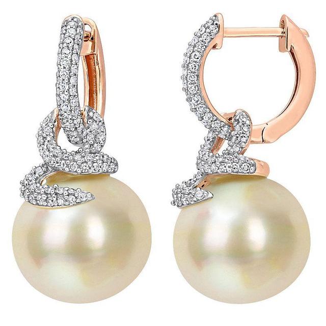 Stella Grace 14k Rose Gold South Sea Cultured Pearl & 1/2 Carat T.W. Diamond Swirl Earrings, Womens, White Product Image